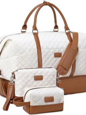 Canvas Travel Duffel Weekender Bag for Women with Shoe and Laptop Compartment